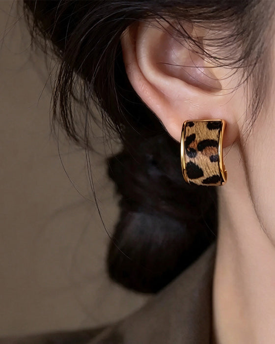 Dames Luipaardprint Geometrische Statement Hoepeloorbellen