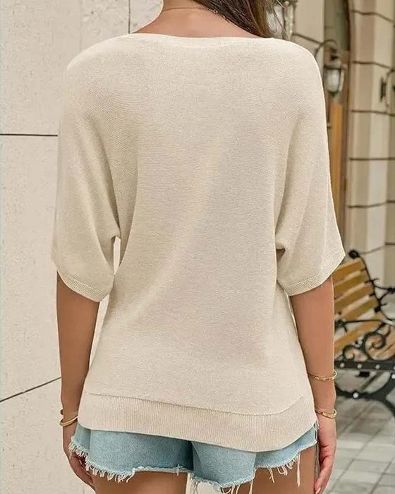 Pullover Rondhals Korte Mouw Effen