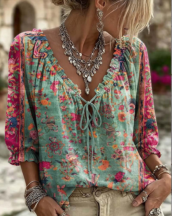 Blouse Volantmouwen Vetersluiting