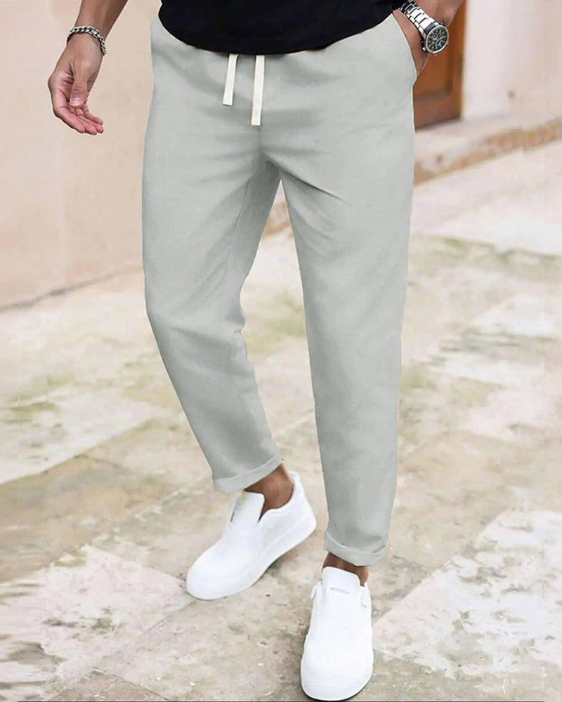 Heren Broek Effen Trekkoord Slim Fit Cropped