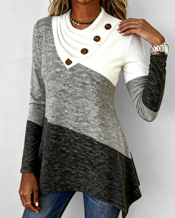Modieuze Top Met Contrastkleur En Patchworkdetails