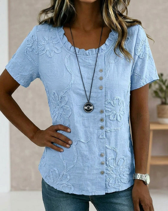 Blouse Gestructureerd Bloemen Zijknoop