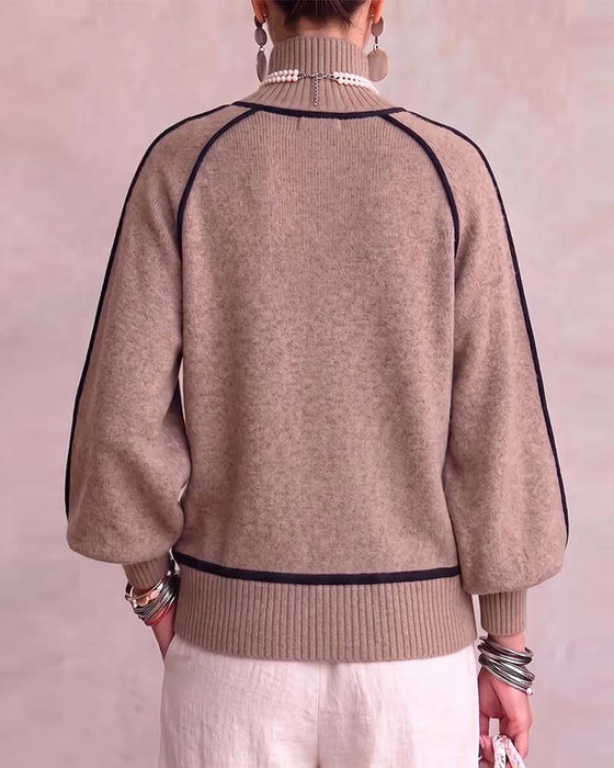 Pullover Hoge Hals Lijn Lantaarn Mouw