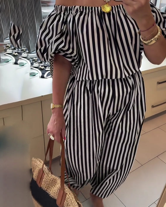Jumpsuit Casual Off Shoulder Gestreept