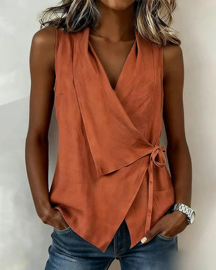 Tanktop Kruisband Katoen-Linnen Effen