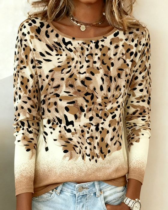 Casual Top Met Luipaardprint En Ronde Hals