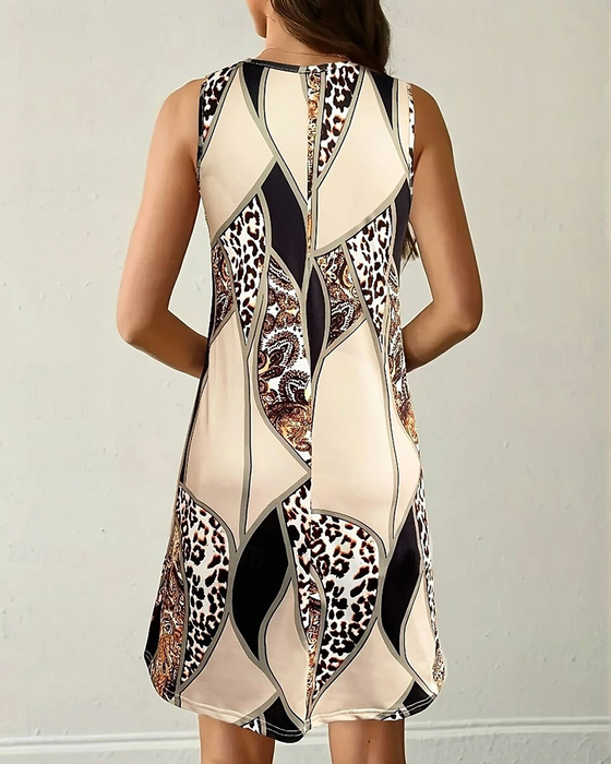 Jurk Mouwloos Luipaard Patchwork A-Lijn