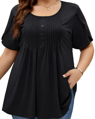 T-shirt Casual Effen Kleur Met Knoppen