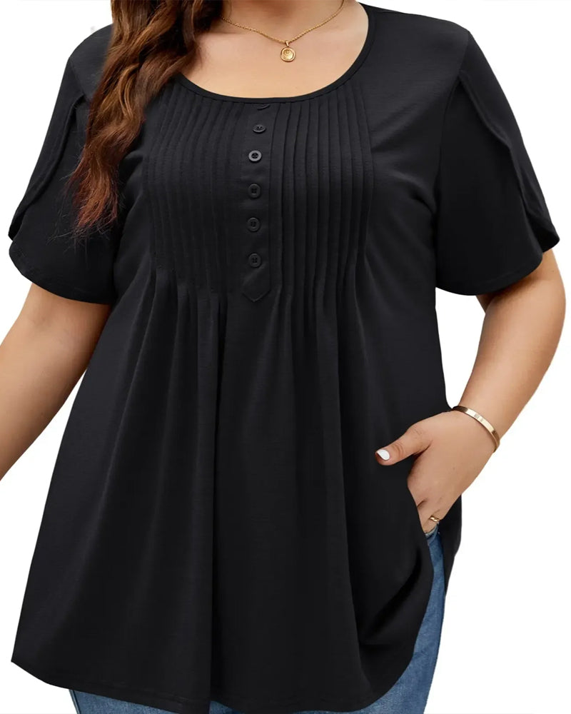 T-shirt Casual Effen Kleur Met Knoppen