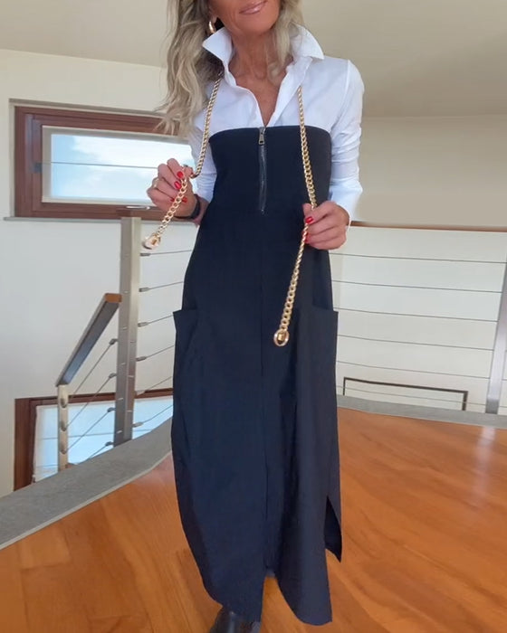 Modieuze effen rok met rits en zak