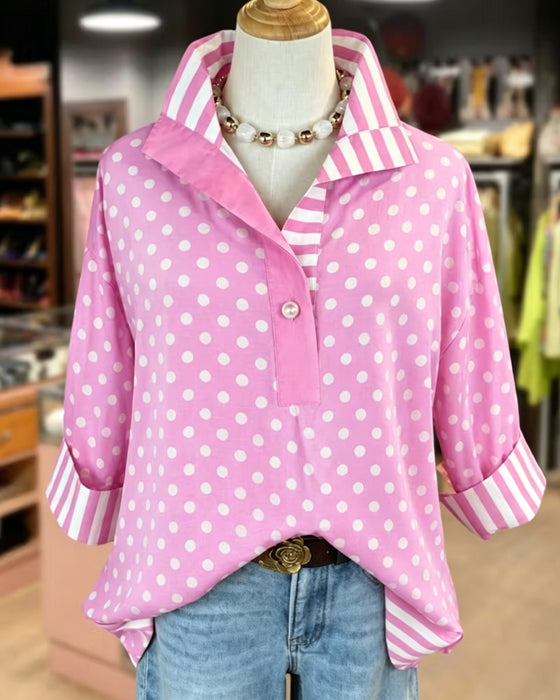 Overhemd Revers Half Sluiting Roze Patchwork