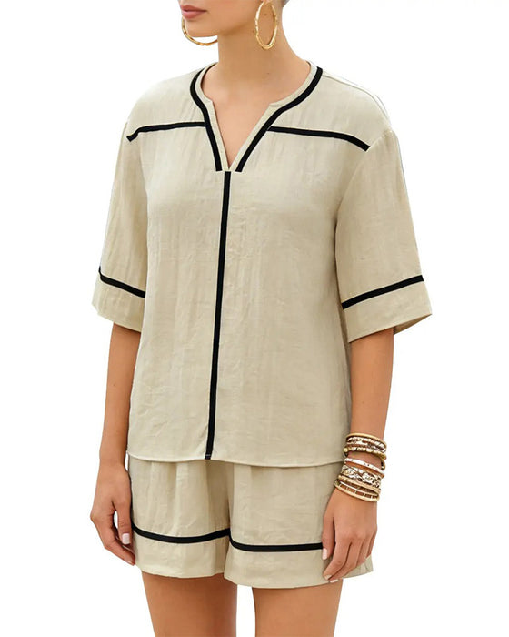 Set V-Hals Contrast Casual Los