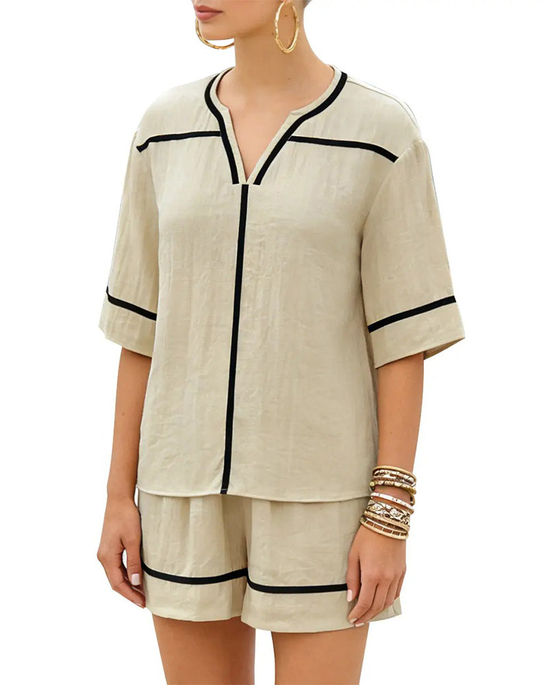 Set V-Hals Contrast Casual Los