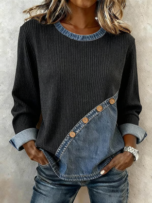 Colorblocking Sweatshirt Met Ronde Hals