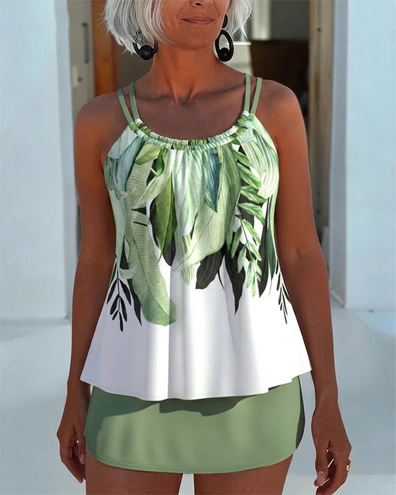 Tankini Groen Blad Print Cami Rok