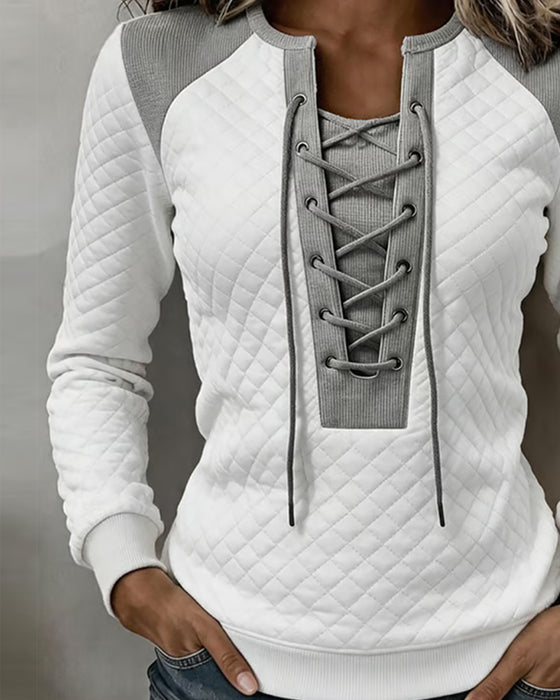 Sweatshirt Rijgwerk Slimfit Kleurblok