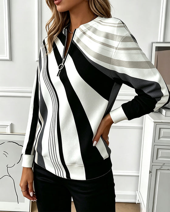 Sweatshirt Diagonaal Gestreept Rits