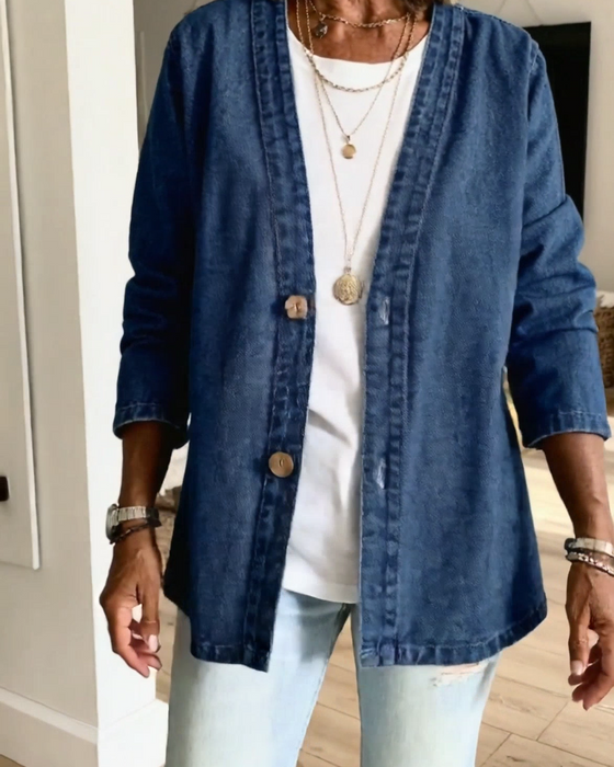 Jas Denim V-Hals Cardigan