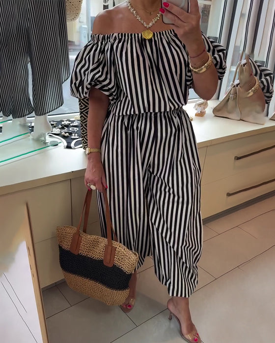 Jumpsuit Casual Off Shoulder Gestreept
