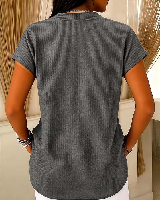 Blouse Effen Korte Mouw Rits
