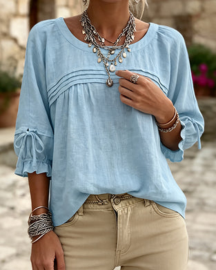 Blouse Pofmouw Strik Driekwart Mouw