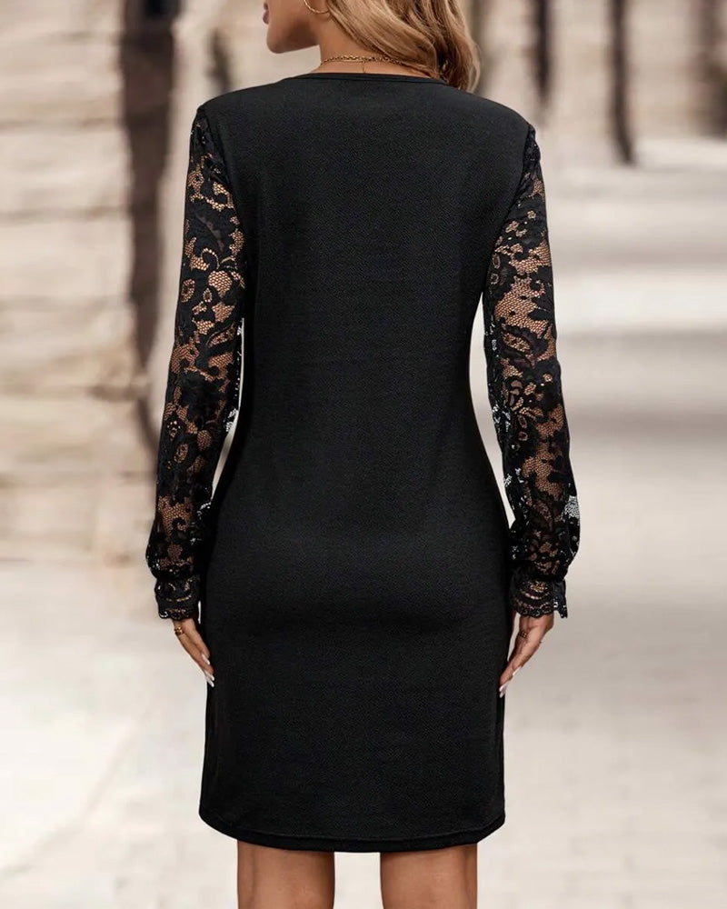 Jurk V-hals Kant Contrasterend Ingezet Paneel