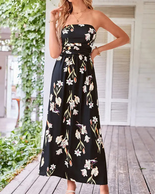 Jurk Bloemen Strapless Taille A-Lijn