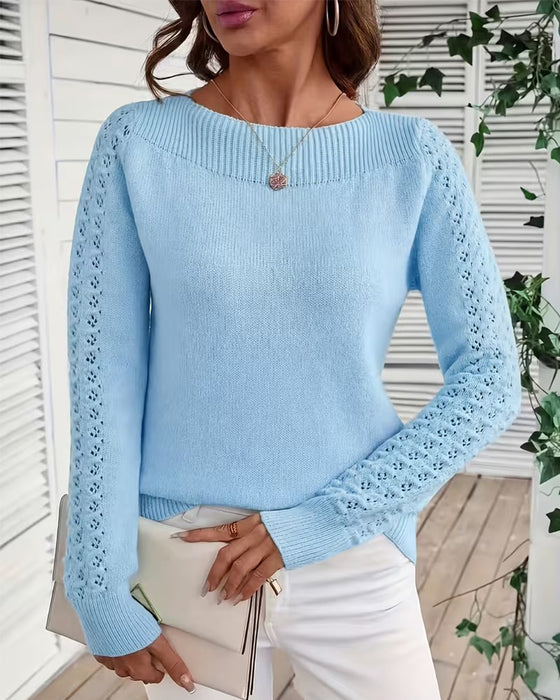 Pullover Bootshals Hol Uit Lange Mouw Gebreid