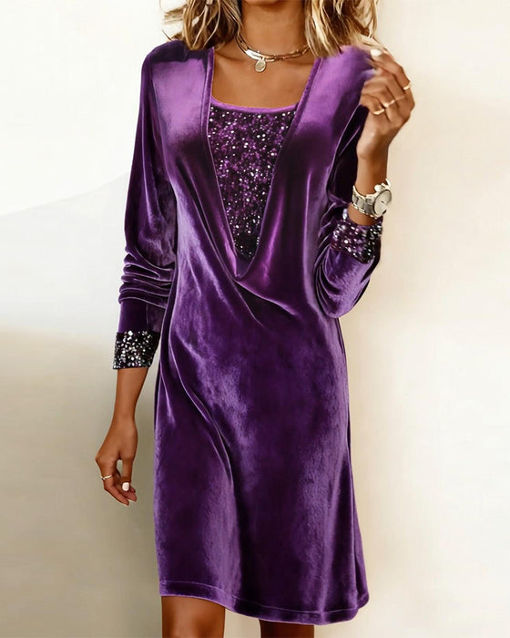 Jurk Elegant Pailletten Patchwork