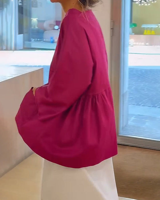 Effen Lange‑Mouw Blouse