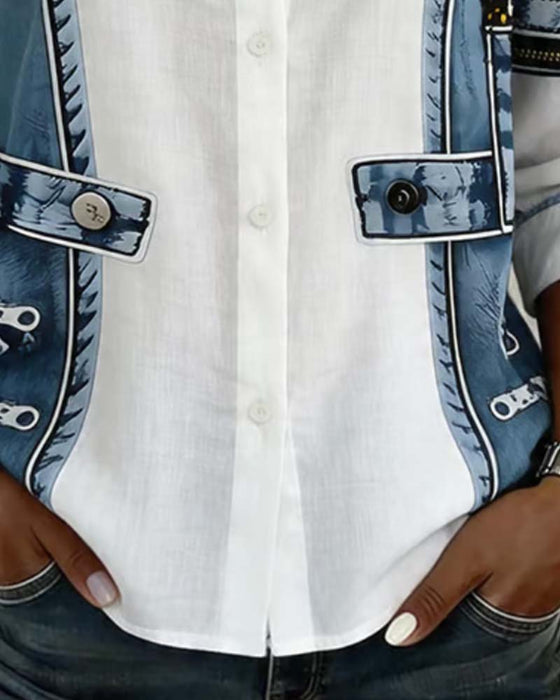 Shirt Patchwork Contrast Knoopsgat