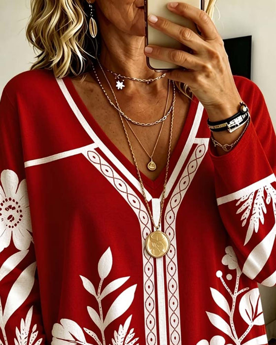 Top V-Hals Bloemen Print