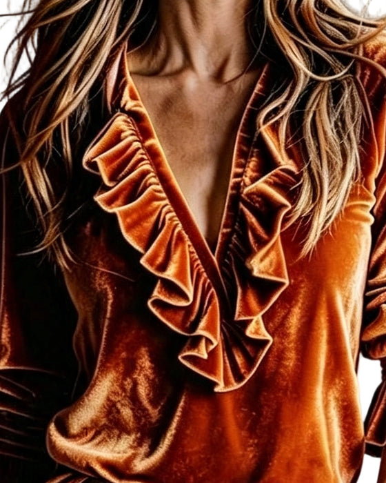 Blouse V-Hals Ruffle Strik