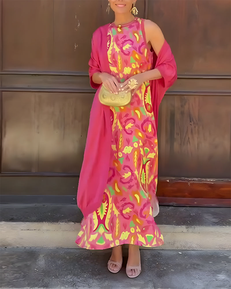 Set Mouwloze Lange Jurk Met Lange Vest