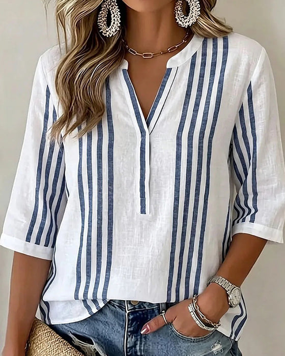 Blouse Verticale Streep Staande Kraag