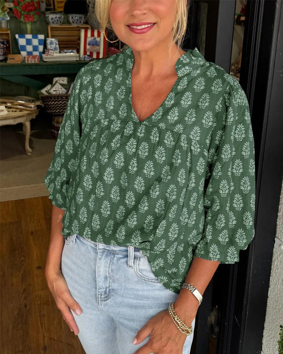 Blouse Driekwart Mouw Bedrukt Casual