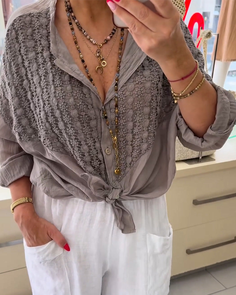 Blouse Met Knoop En Vleermuismouw