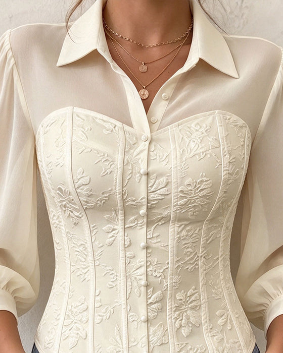 Blouse Revers Geknoopt Taille Slim Fit