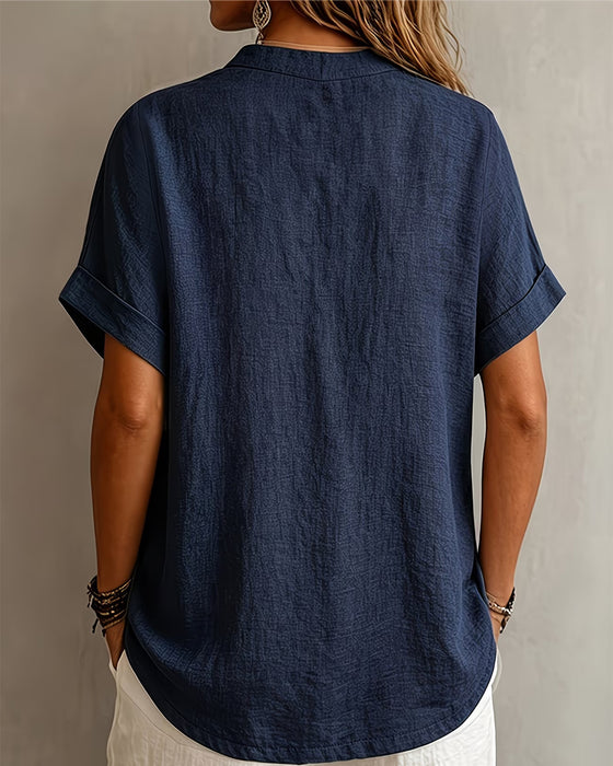Blouse V-Hals Korte Mouw Los