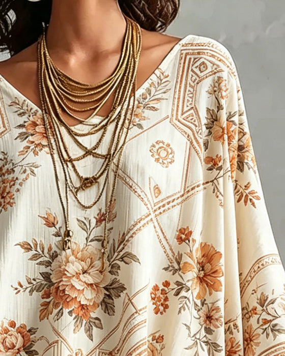 Blouse V-Hals Bloemen Onregelmatig