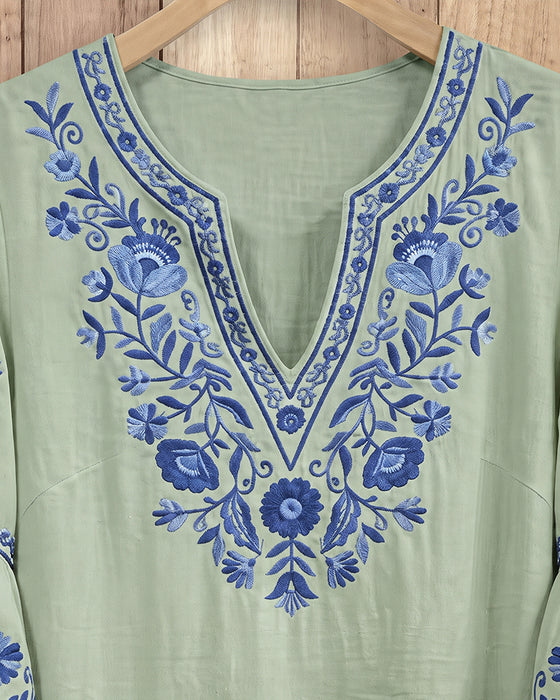 Blouse V-Hals Twee-Niveau Ruffle Klokmouw