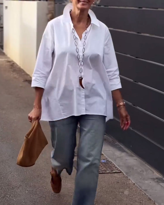 Casual Shirt Met Jasrevers En Lange Mouwen