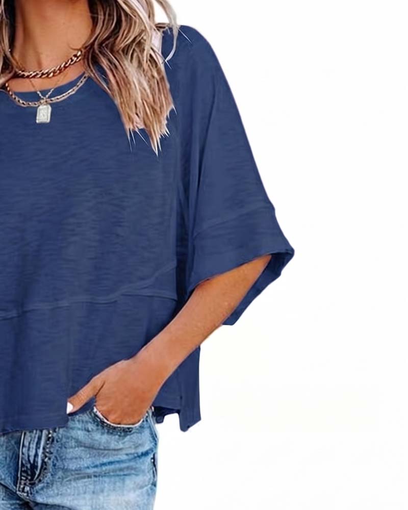 T-Shirt Paneel Effen Kleur Uitlopende Mouw