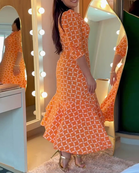 Jurk Halve Mouwen Ronde Hals Taille Print