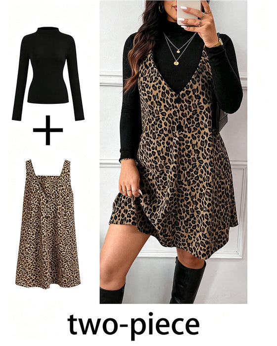 Set Turtleneck Slim Fit Luipaardprint Tuinbroekrok