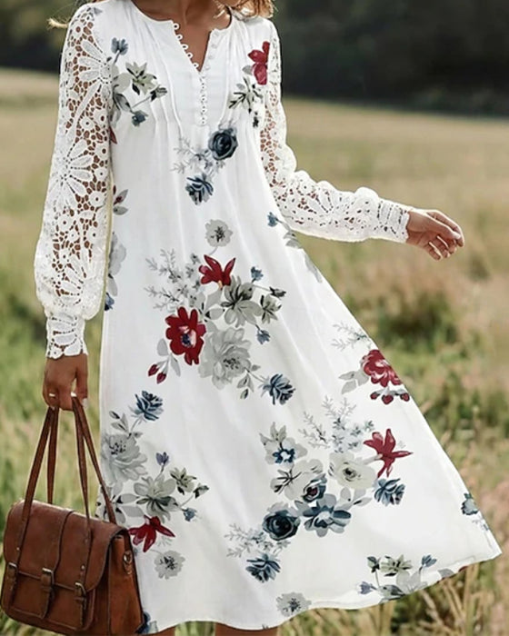 Jurk V-Hals Bloemen Knoop