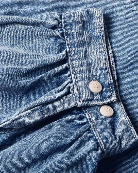 Overhemd Drukknoop Denim Lantaarn Mouw Los