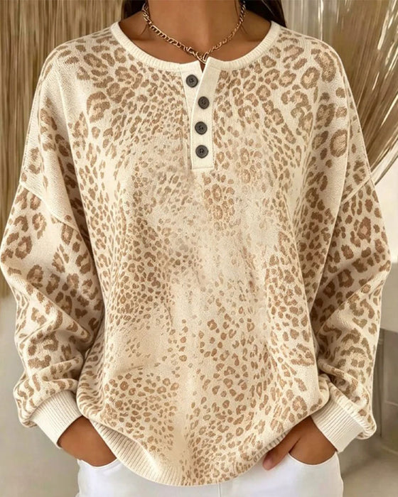 Sweatshirt Luipaardprint Ronde Hals Loose Fit
