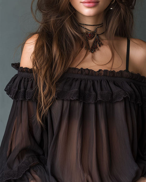 Blouse Off Shoulder Ruche Mode