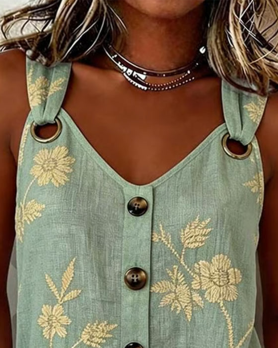 Tank Top Bloemen Camisole Metalen Ring